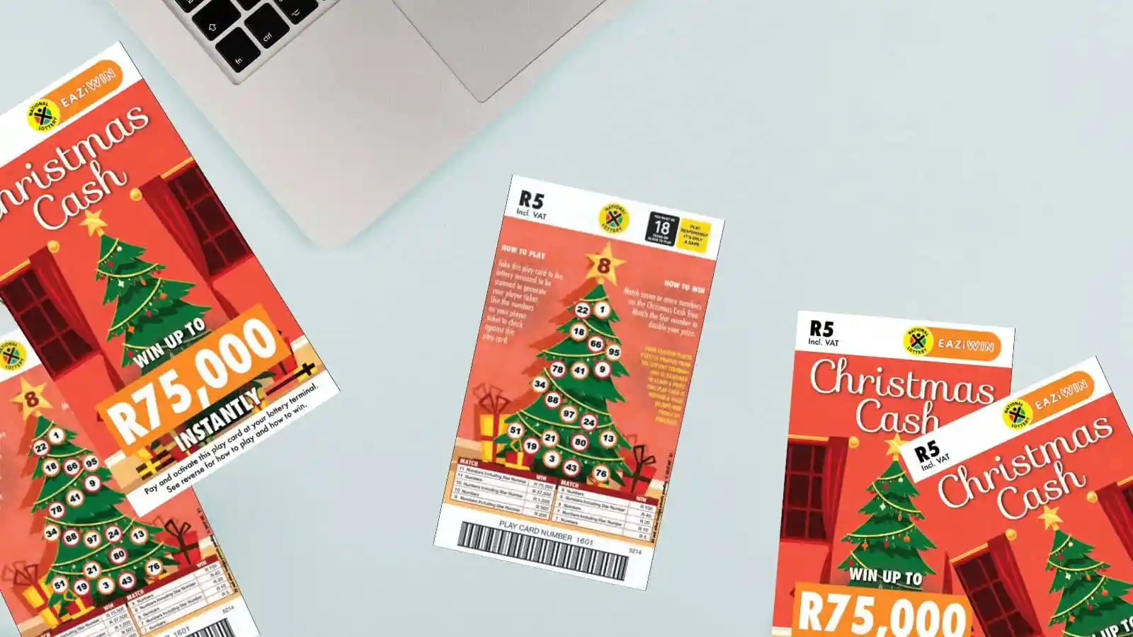 Christmas Cash scratch cards and receipts on office light color surface