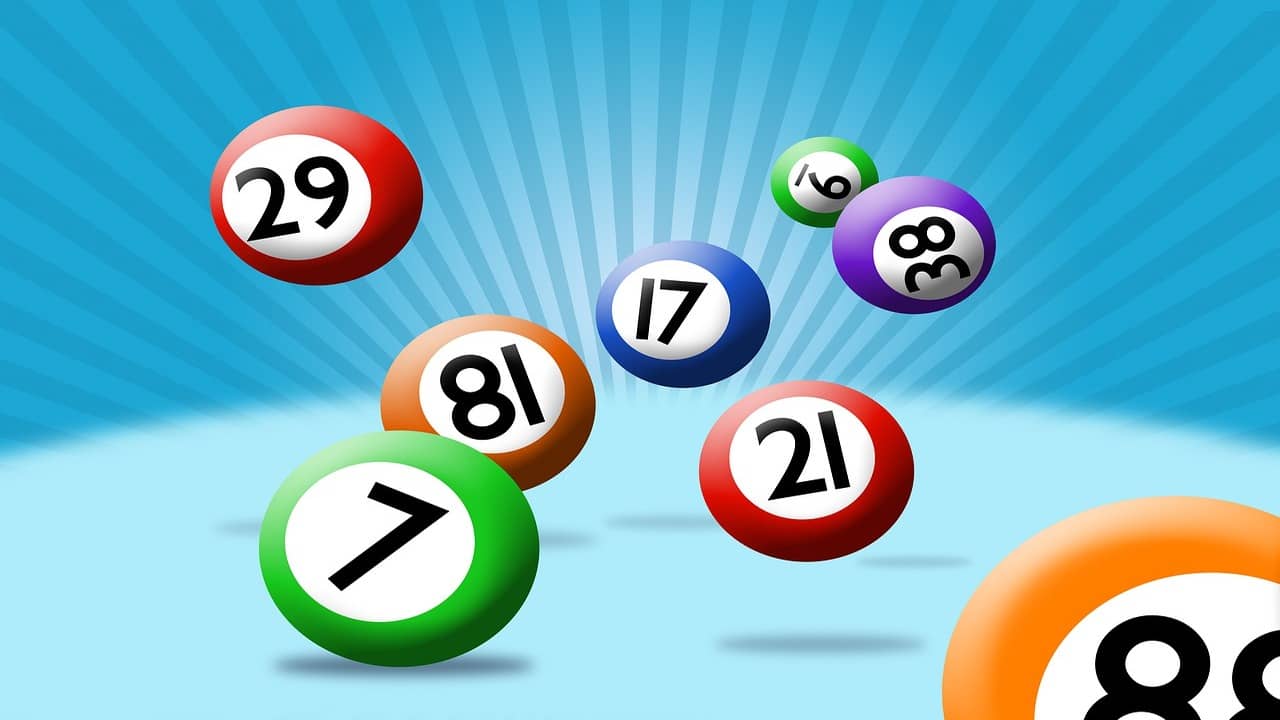 several lottery balls in exploding-like movement