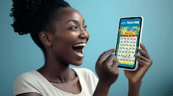 african girl clicking numbers on the smartphone app