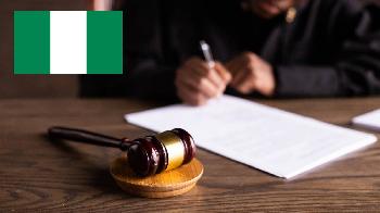 judge signing an act, Nigerian flag