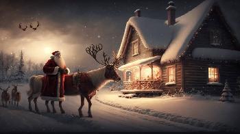 Santa Claus visiting snowy village