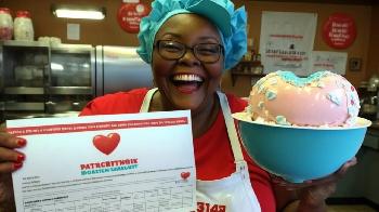 lady baking valentines cake and holding lottery ticket